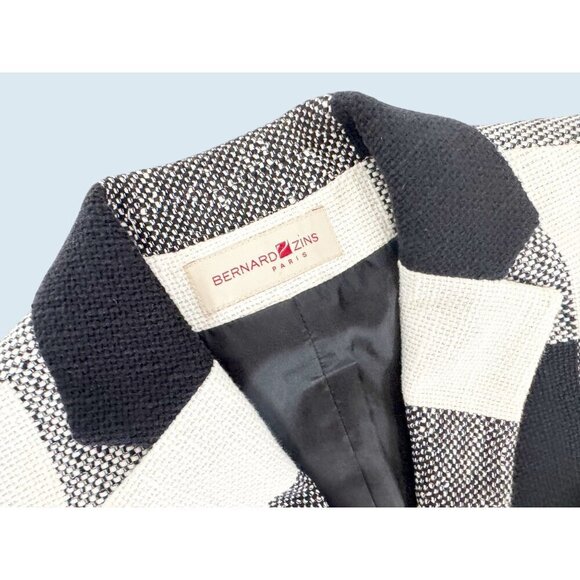 Vintage BERNARD ZINS Paris Black & White Checkered Blazer Jacket Sz S - Picture 5 of 8